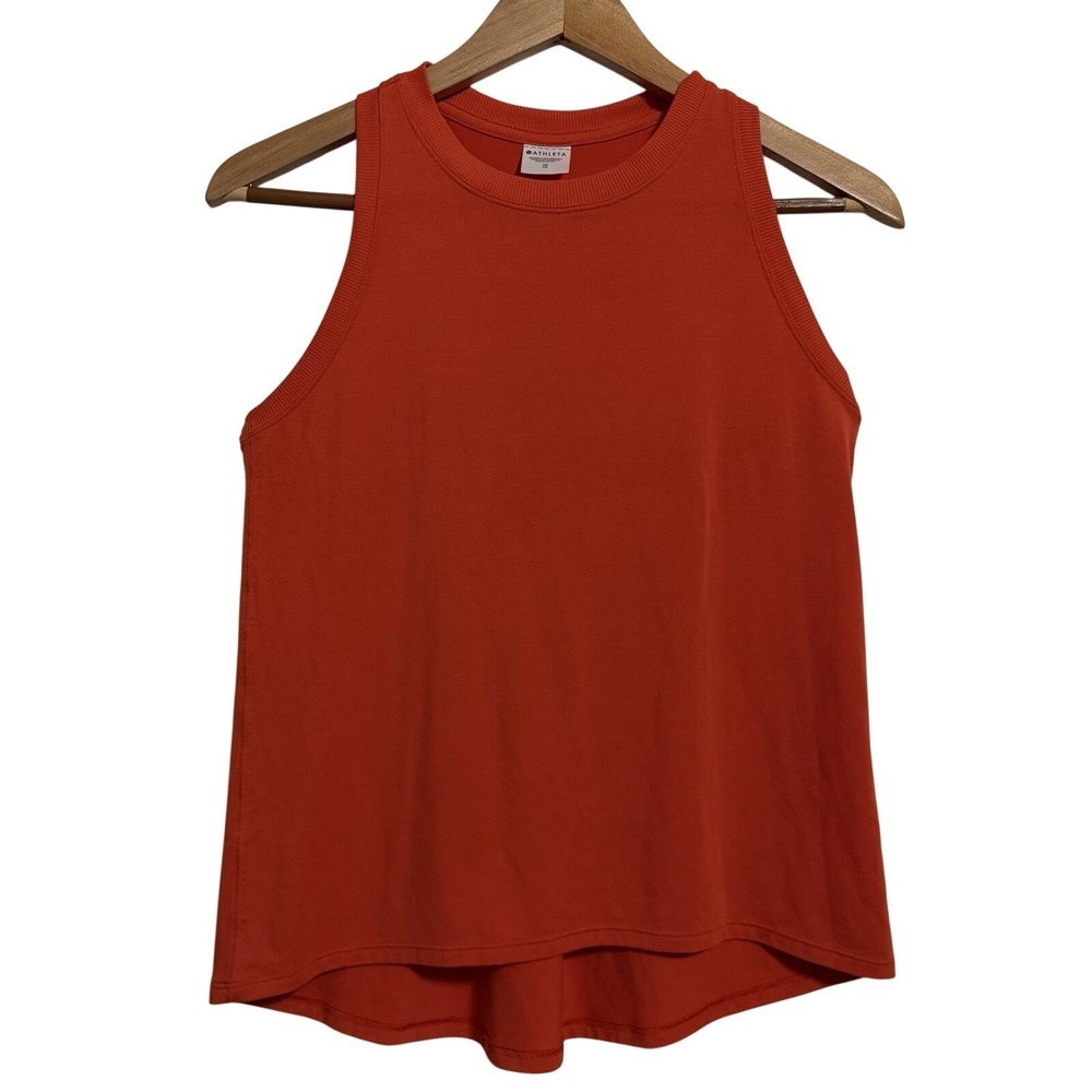 Athleta Womens XS Burnt Orange Racerback Pleated Back High-Low Tank‎ Top TP